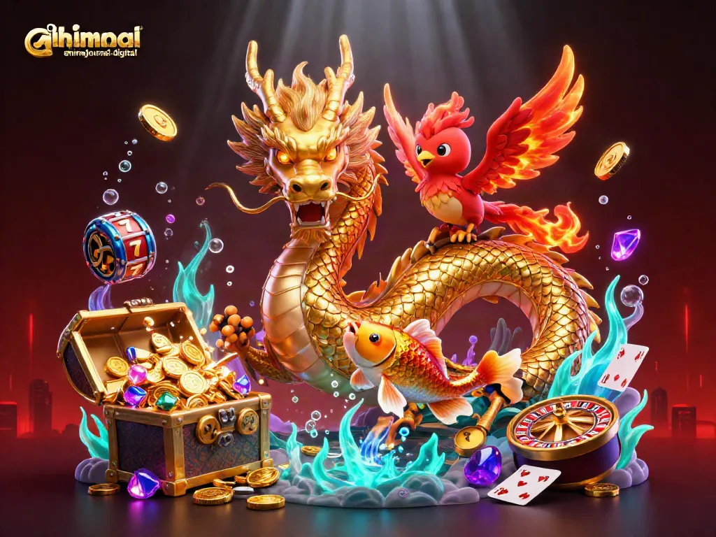 Experience casino excitement with ahimajournal-digital featuring a golden dragon, phoenix, and playful koi.