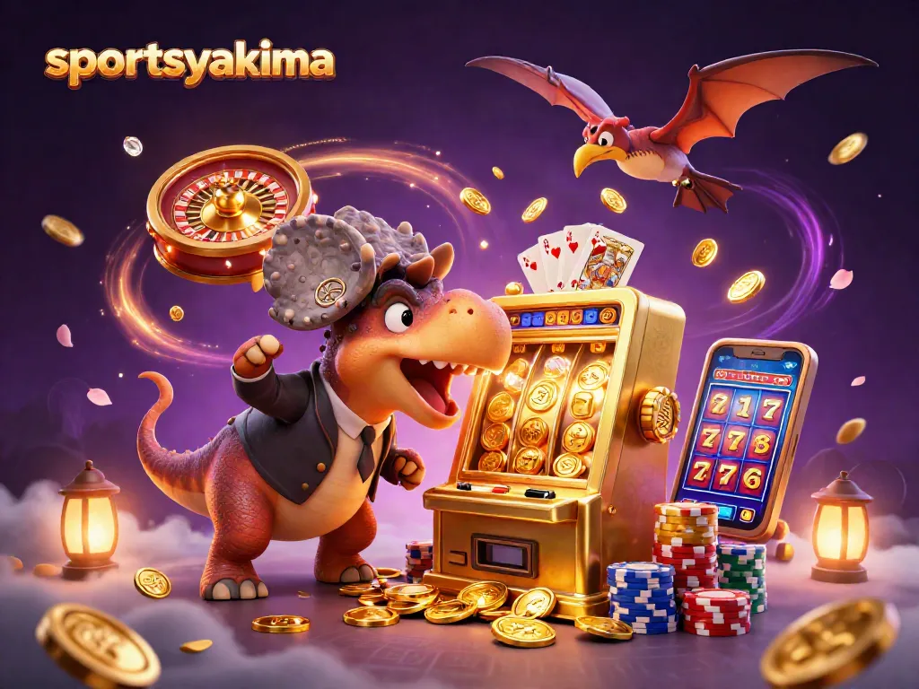 Experience excitement at sportsyakima as a pachycephalosaurus hits a slot machine for jackpots!
