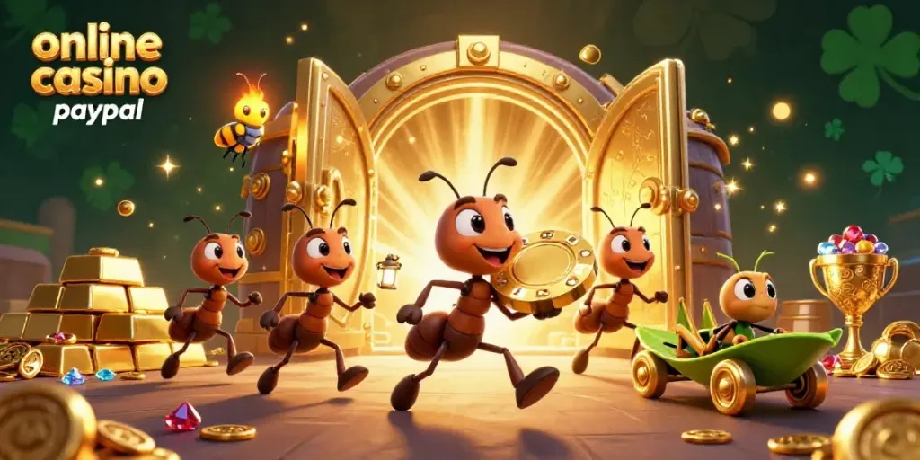 Experience excitement at online casino paypal with ants on a heist amidst piles of treasures.