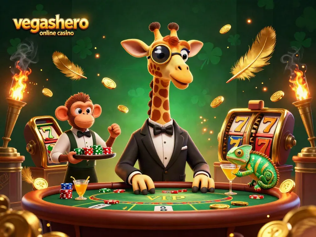 Experience the excitement of vegashero online casino with a vibrant, whimsical 3D illustration.